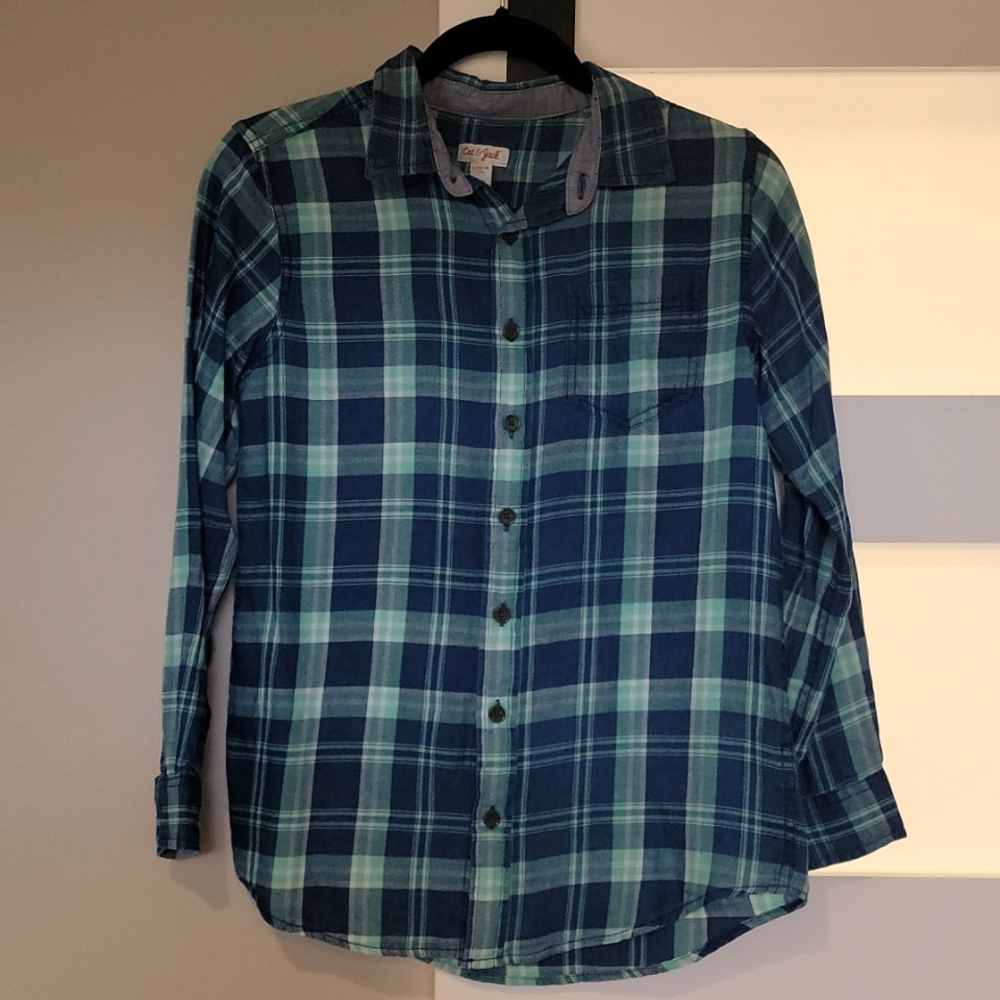 Boys lightweight cotton button-down plaid shirt